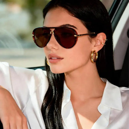 Women'S Designer Pilot Sunglasses, Chic Adorn Gold-Trim Black Frame, UV400 Protection, Simple Fashion Female Eyewear,Summervibes