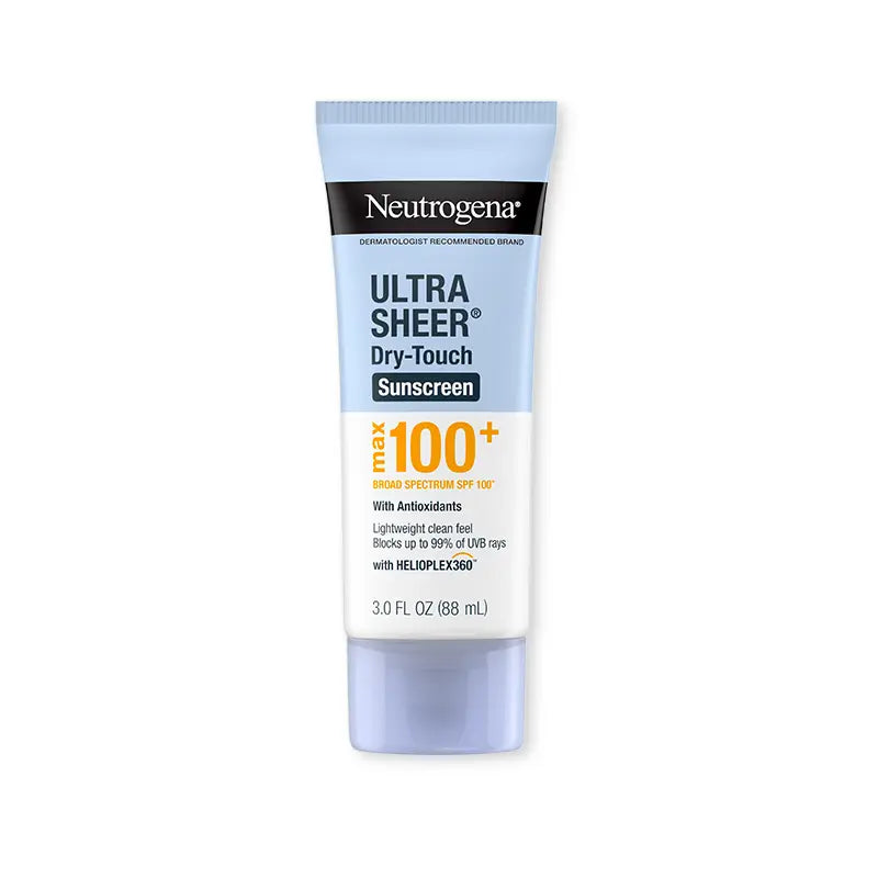 Neutrogena Ultra Sheer Dry-Touch Sunscreen Lotion, Max 100+ Broad Spectrum SPF 100 UVA/UVB Protection, Lightweight, Non-Greasy Sunscreen, Oxybenzone-Free, Antioxidant, Travel Size, 3 Fl Oz