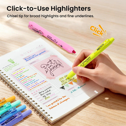 WRITECH Gel Pens Journaling Highlighters: Journal Set Aesthetic Assorted Pastel Color Ink 0.5Mm Fine Point Retractable 2 in 1 Pen Smooth Writing Drawing 10Ct