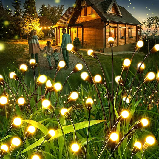 Outdoor Solar Firefly Lights, 4/8 Pack Waterproof Garden Stake Lights with Auto Dusk-to-Dawn Glow, 32/64 LED Bulbs for Yard, Patio, Pathway, Walkway & Landscape Decor