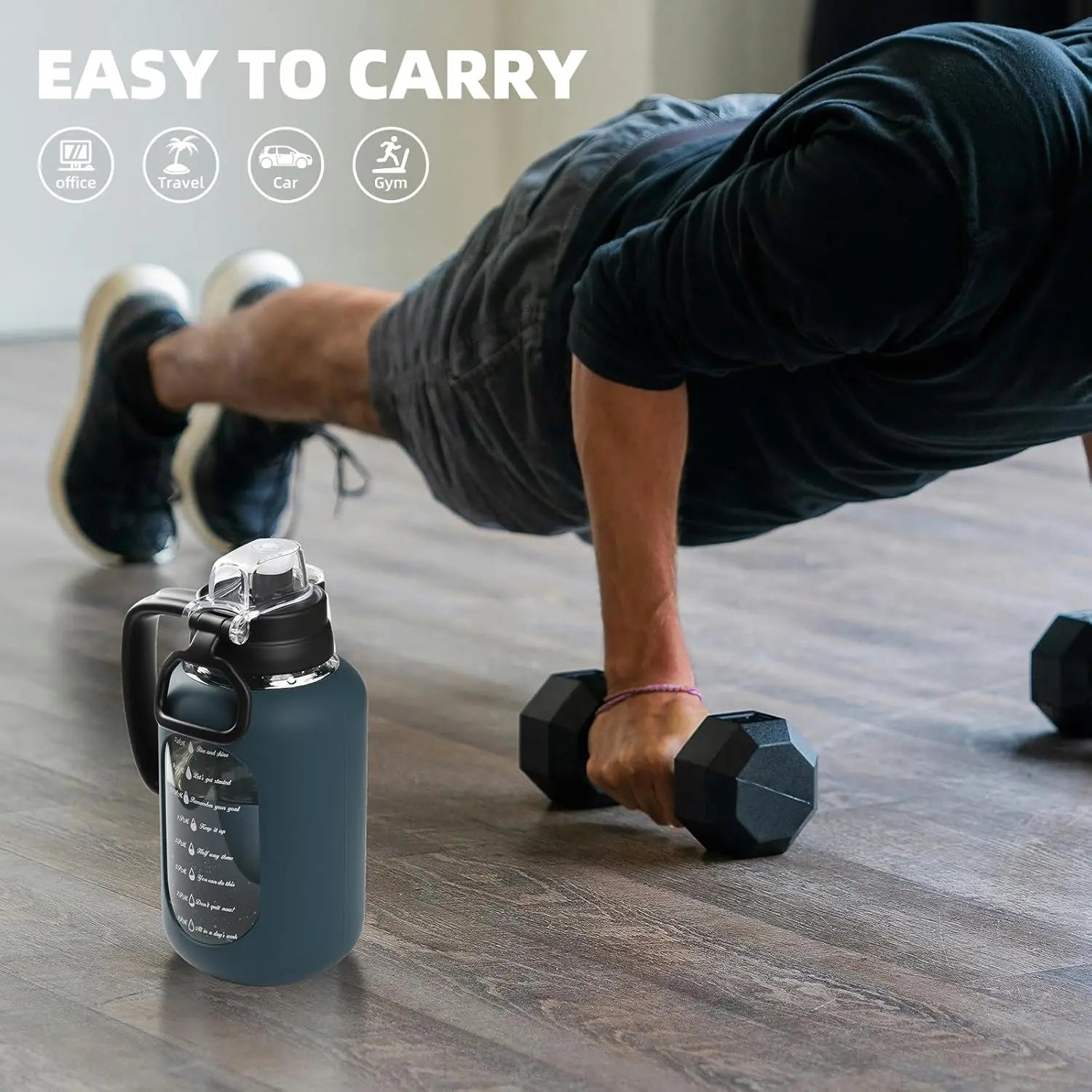【Olivego】64 Oz Glass Water Bottle with Time Marker Motivational Water Jug for Gym & Fitness Large Half Gallon Capacity Bpa-Free Leak-Proof Sports Water Bottle with Silicone Sleeve & Handle Lid - Drink