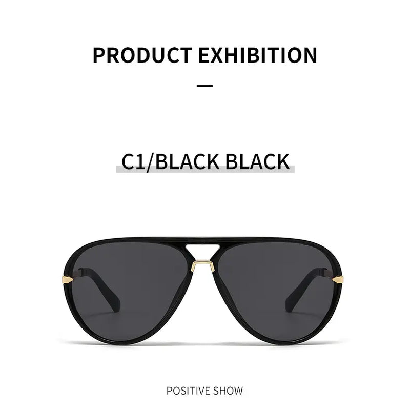 Women'S Designer Pilot Sunglasses, Chic Adorn Gold-Trim Black Frame, UV400 Protection, Simple Fashion Female Eyewear,Summervibes