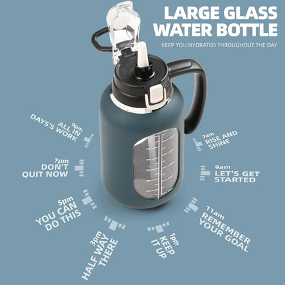 【Olivego】64 Oz Glass Water Bottle with Time Marker Motivational Water Jug for Gym & Fitness Large Half Gallon Capacity Bpa-Free Leak-Proof Sports Water Bottle with Silicone Sleeve & Handle Lid - Drink