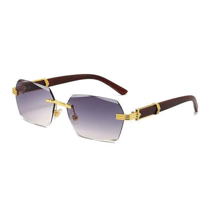 Square Rimless Sunglasses Women Men Fashion Vintage Popular Travel Wooden Sun Glasses Metal Shades Vintage Trendy Sunglass Sporty Unisex Tangle Free Aviator Sunglass