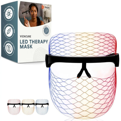 Lifepro Vizacure LED Face Mask – FDA Cleared | Red + Blue + Amber Light | Anti-Aging & Acne | 30-Day Skin Transformation