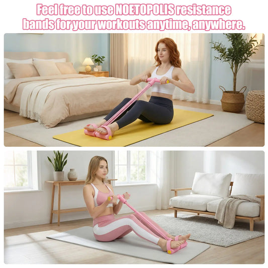 Fitness Resistance Bands - 4 Tube Pedal Ankle Puller, Upgraded Stretch Bands for Exercise Sit up Exercise Equipment, Multifunction Tension Rope, Foot Pedal Resistance Bands for Women Men
